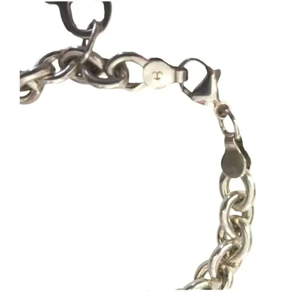 Designer 925 sterling silver cable chain bracelet large Heart charm 7''L signed - Picture 12 of 13